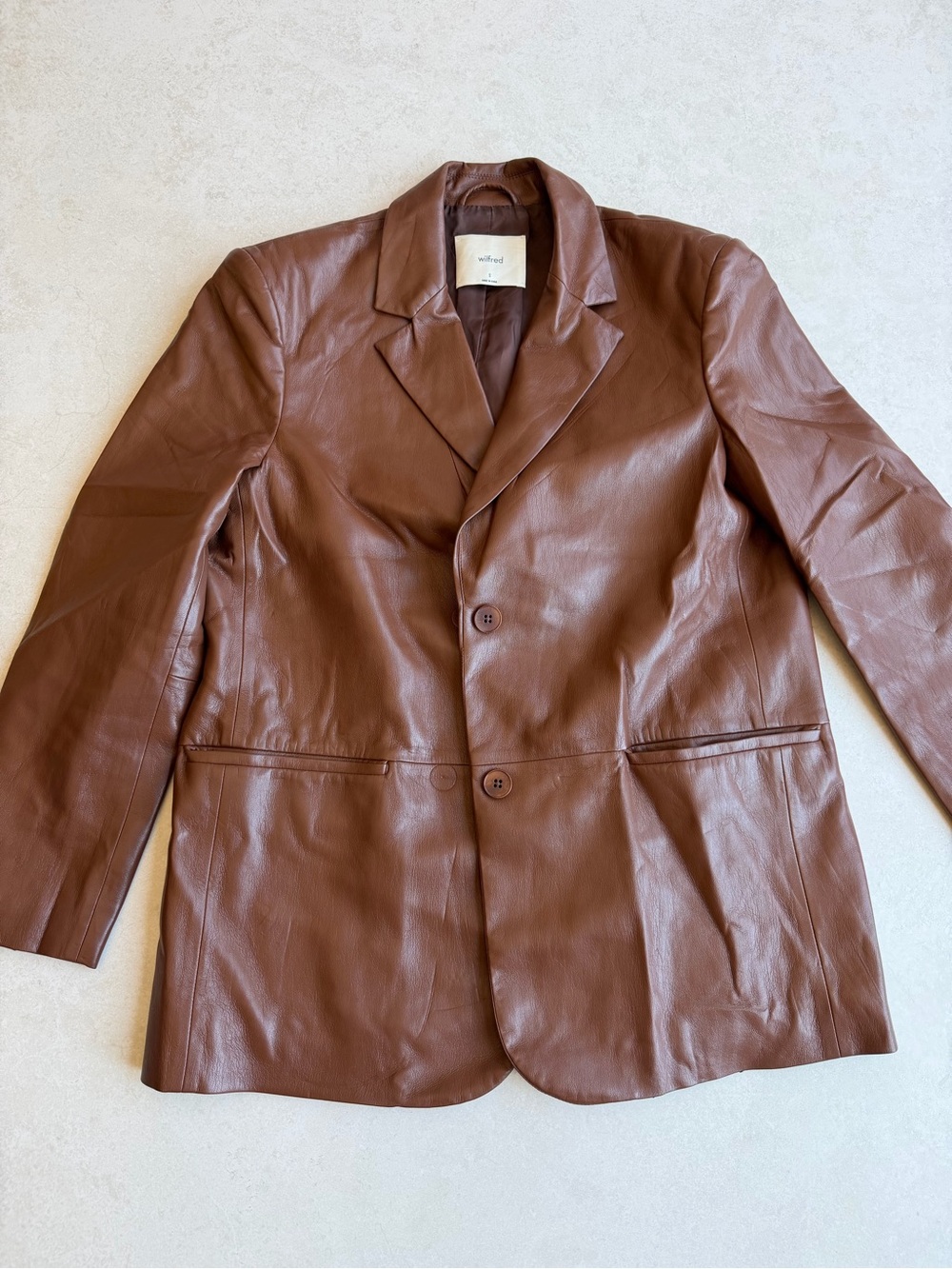 Wilfred Warm Chestnut Faux Leather Blazer